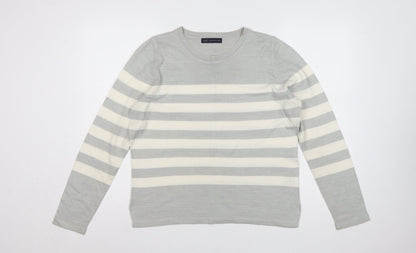 Marks & Spencer Women Grey Ivory Striped Size 12 Pullover Jumper