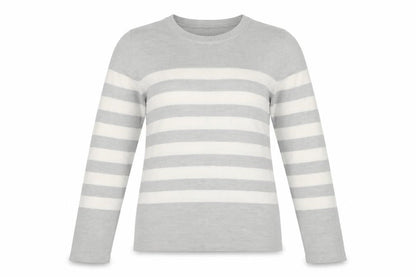 Marks & Spencer Women Grey Ivory Striped Size 12 Pullover Jumper