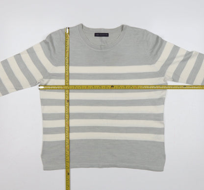 Marks & Spencer Women Grey Ivory Striped Size 12 Pullover Jumper