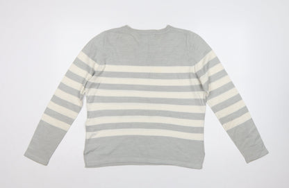 Marks & Spencer Women Grey Ivory Striped Size 12 Pullover Jumper