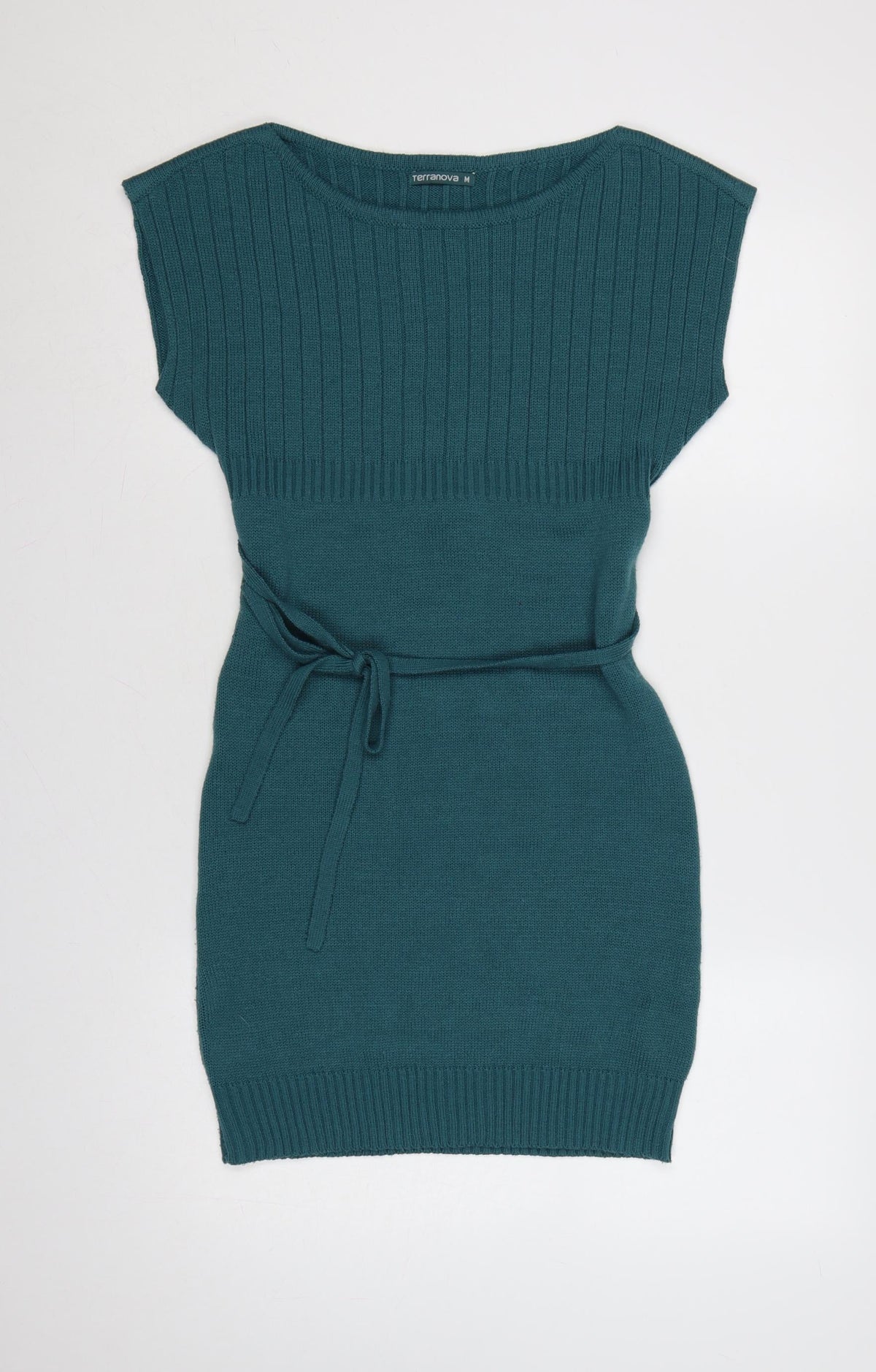 Terranova Women Green M Knit Belted Knee Length Jumper Dress