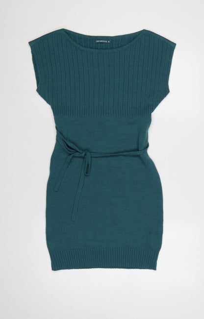 Terranova Women Green M Knit Belted Knee Length Jumper Dress