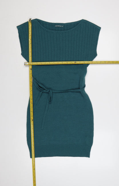 Terranova Women Green M Knit Belted Knee Length Jumper Dress