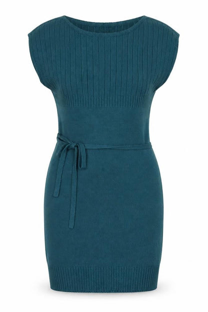 Terranova Women Green M Knit Belted Knee Length Jumper Dress
