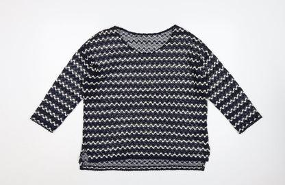 Next Women Blue Ivory Striped Open-Knit Boat Neck Jumper UK 14