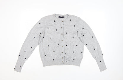 Marks and Spencer Women Grey Star Knit Cardigan UK 14 Button Long Sleeve