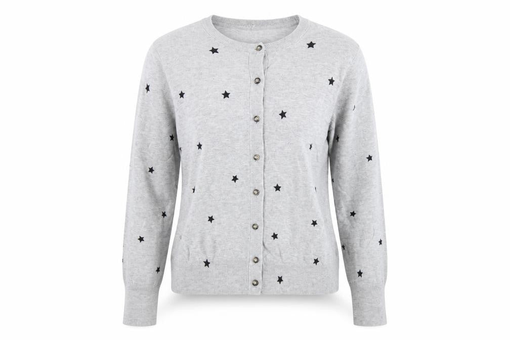 Marks and Spencer Women Grey Star Knit Cardigan UK 14 Button Long Sleeve