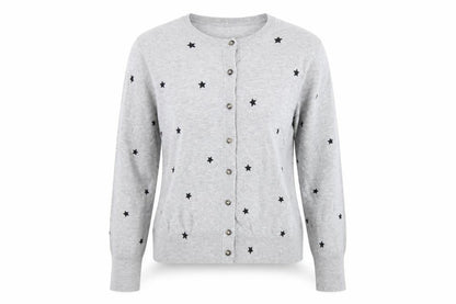 Marks and Spencer Women Grey Star Knit Cardigan UK 14 Button Long Sleeve