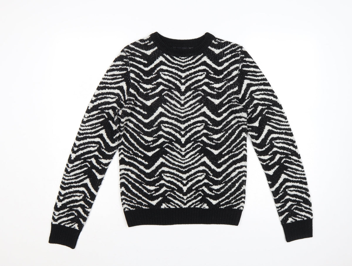 Missguided Women Black UK 8 Geometric Knit Crew Neck Jumper