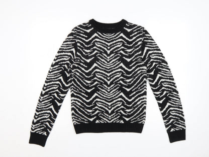 Missguided Women Black UK 8 Geometric Knit Crew Neck Jumper