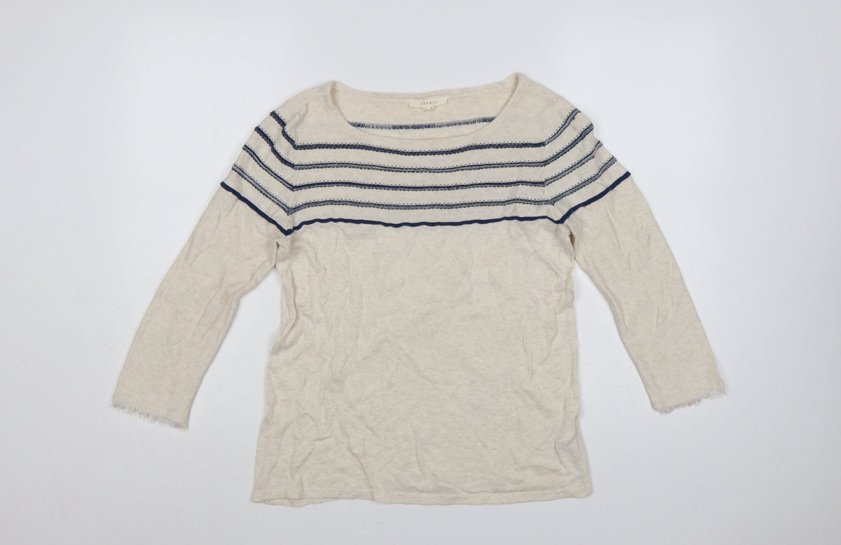 Front view of ESPRIT Women's Multicoloured M Striped Boat Neck jumper
