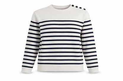 La Redoute Women’s Ivory Navy Stripe Button Shoulder Jumper UK 16