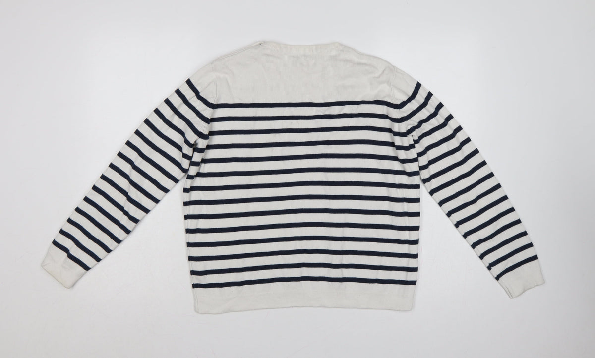 La Redoute Women’s Ivory Navy Stripe Button Shoulder Jumper UK 16