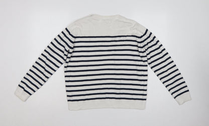 La Redoute Women’s Ivory Navy Stripe Button Shoulder Jumper UK 16
