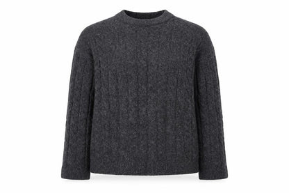 H&M Women Grey UK 10 Cable-Knit Crew Neck Pullover Jumper