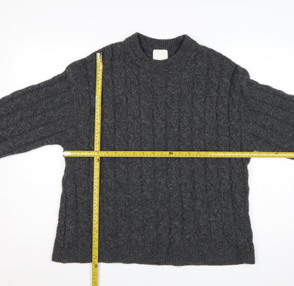 H&M Women Grey UK 10 Cable-Knit Crew Neck Pullover Jumper