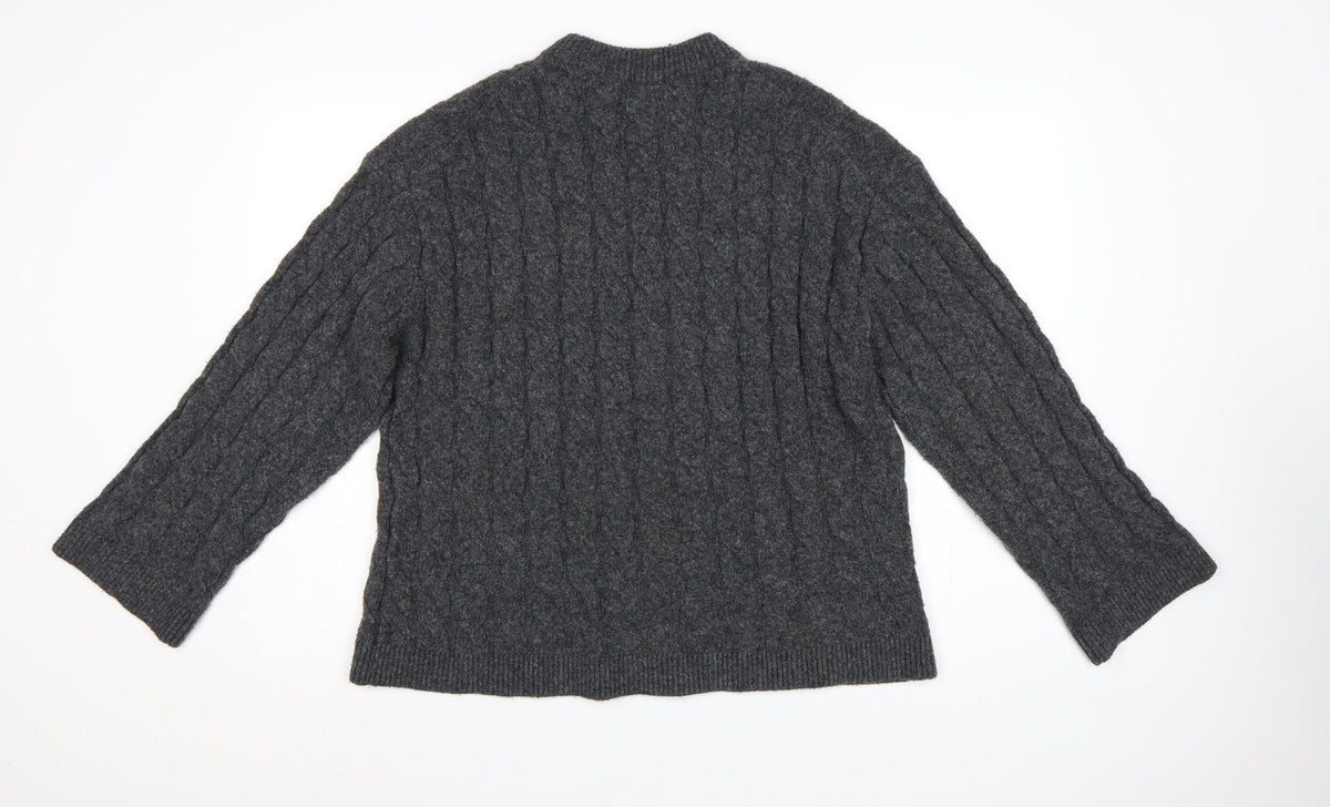 H&M Women Grey UK 10 Cable-Knit Crew Neck Pullover Jumper