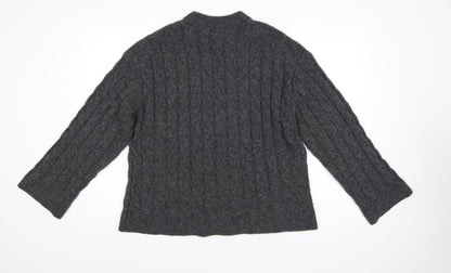 H&M Women Grey UK 10 Cable-Knit Crew Neck Pullover Jumper