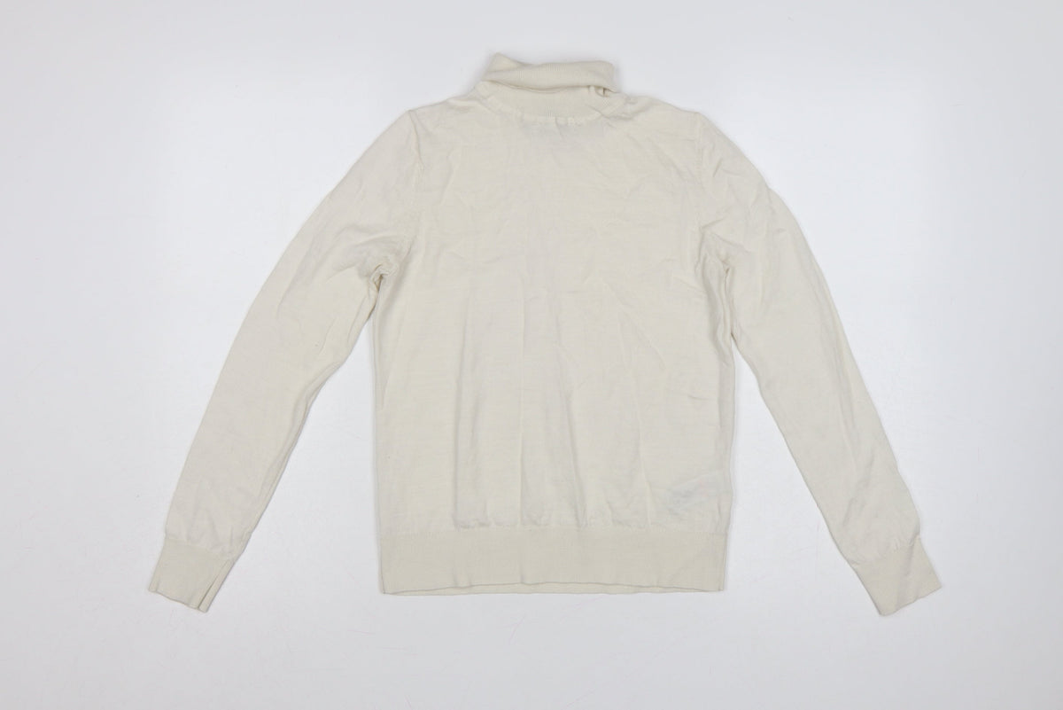 Marks & Spencer Women Ivory UK 8 Pure Merino Wool Roll Neck Jumper