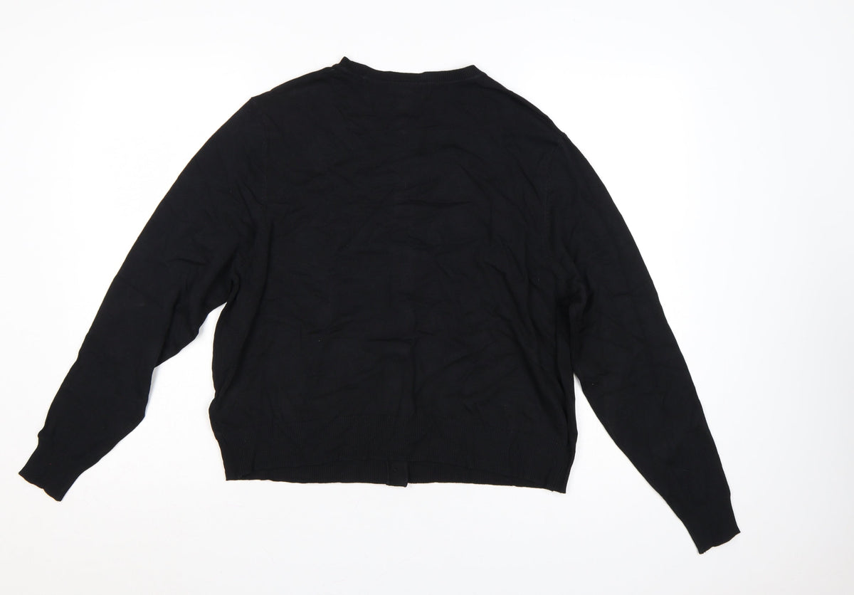 Marks and Spencer Women Black Size 18 Round Neck Button Cardigan