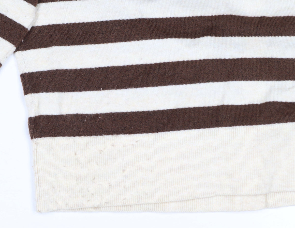 Marks & Spencer Women's Brown Ivory L Striped Button Knit Cardigan