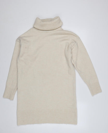 New Look Women Ivory S Roll Neck Longline Knit Tunic Jumper