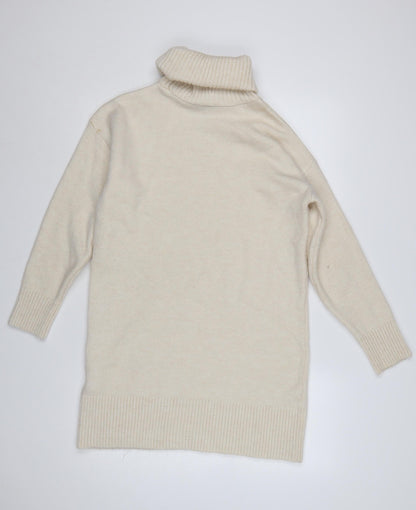 New Look Women Ivory S Roll Neck Longline Knit Tunic Jumper
