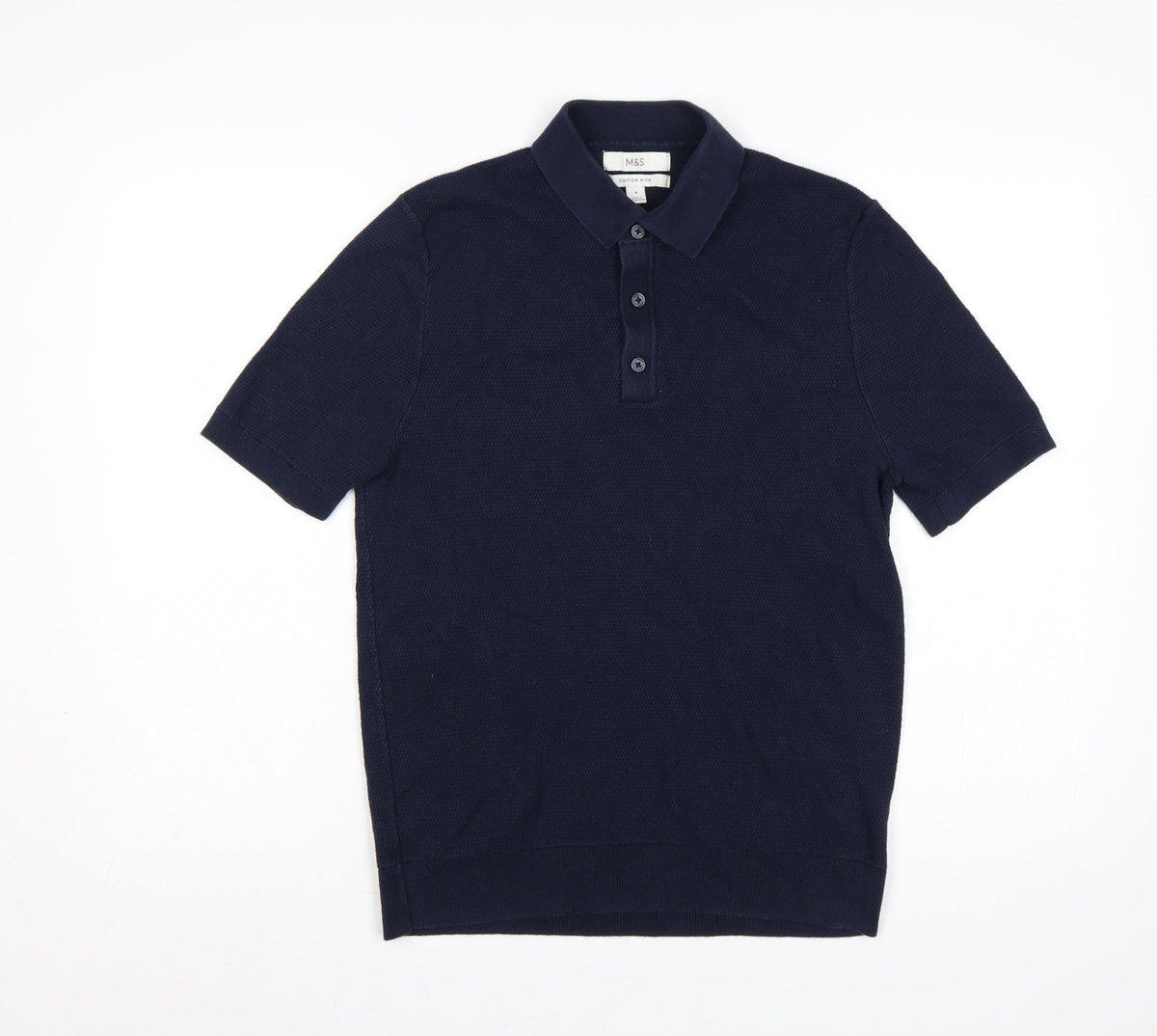 Marks and Spencer Men’s Blue M Cotton Rich Short Sleeve Knit Polo