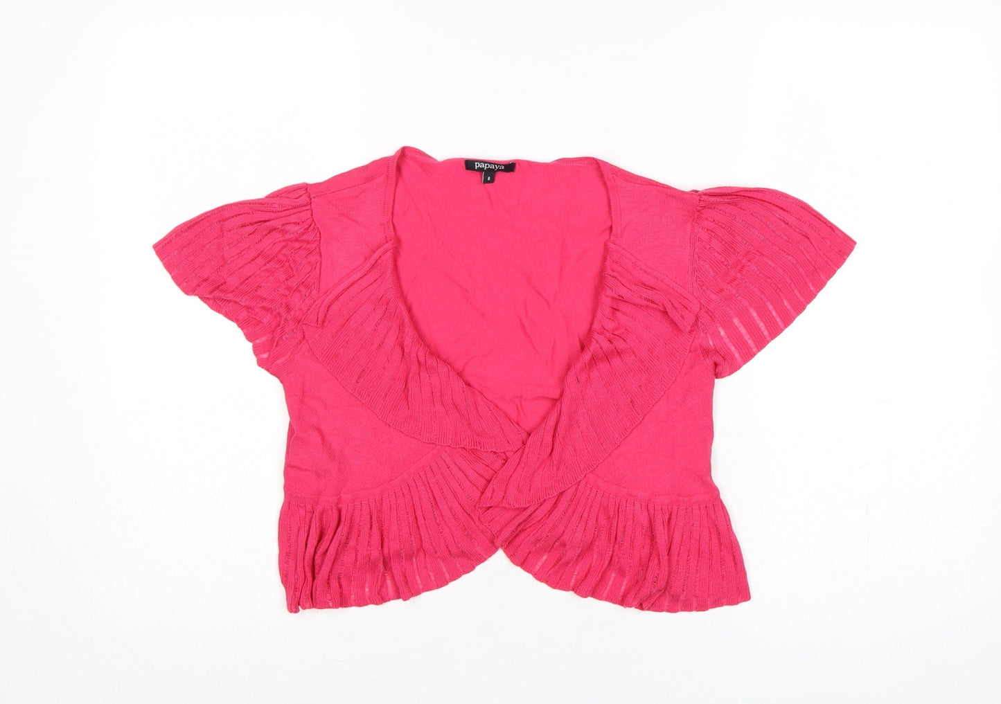 Papaya Women’s Pink Size 8 Open Ruffle Short Sleeve Cardigan