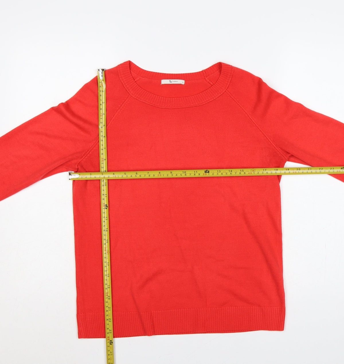 Tu Women Red UK 12 Crew Neck Raglan Sleeve Acrylic Knit Pullover Jumper