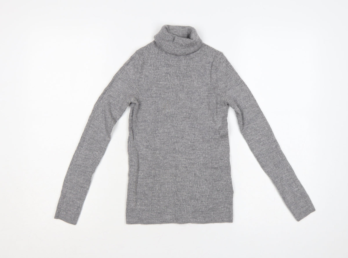 UNIQLO Women Grey S 100% Wool Roll Neck Slim Knit Jumper