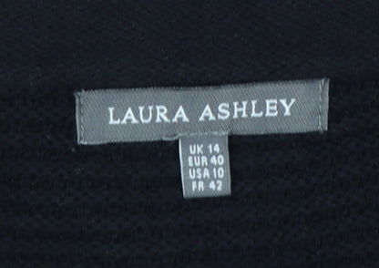 Laura Ashley Women Black UK 14 Cotton Cashmere Knit Open Cardigan