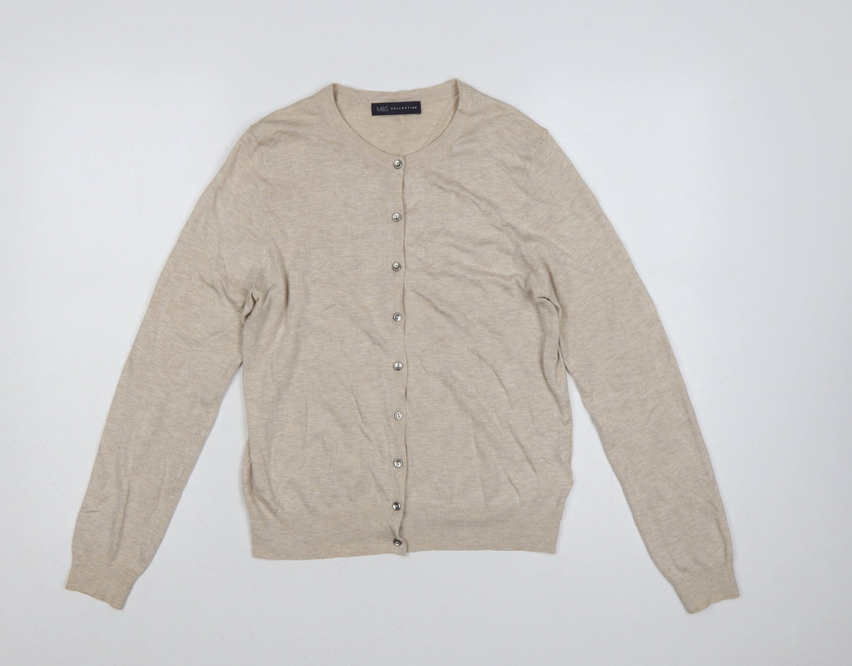 Marks and Spencer Women’s Beige Size 12 Button Knit Cardigan
