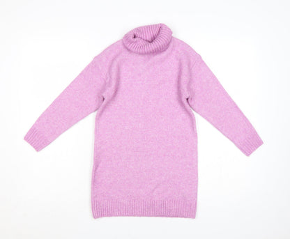 George Girls Pink 7-8 Years Roll Neck Knit Tunic Jumper