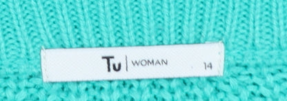 Tu Woman Green Chunky Knit Crew Neck Pullover Jumper Size 14