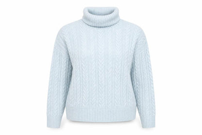 Nutmeg Women Blue Size 14 Cable Knit Roll Neck Jumper