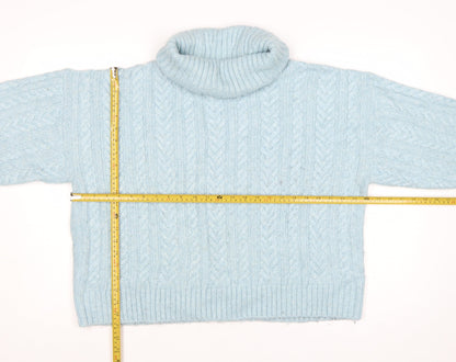 Nutmeg Women Blue Size 14 Cable Knit Roll Neck Jumper