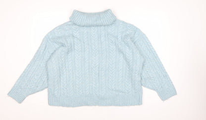 Nutmeg Women Blue Size 14 Cable Knit Roll Neck Jumper