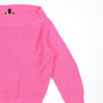 Lipsy Women Pink UK 16 Roll Neck Rib Knit Pullover Jumper