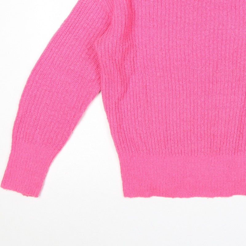 Lipsy Women Pink UK 16 Roll Neck Rib Knit Pullover Jumper