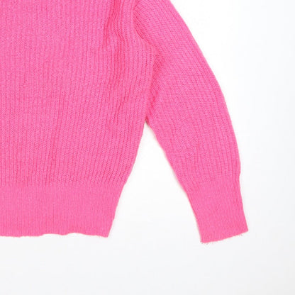 Lipsy Women Pink UK 16 Roll Neck Rib Knit Pullover Jumper