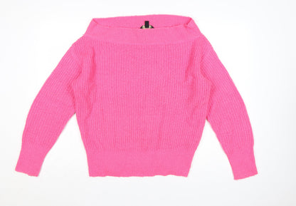 Lipsy Women Pink UK 16 Roll Neck Rib Knit Pullover Jumper