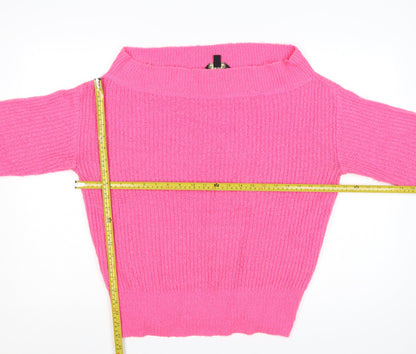 Lipsy Women Pink UK 16 Roll Neck Rib Knit Pullover Jumper