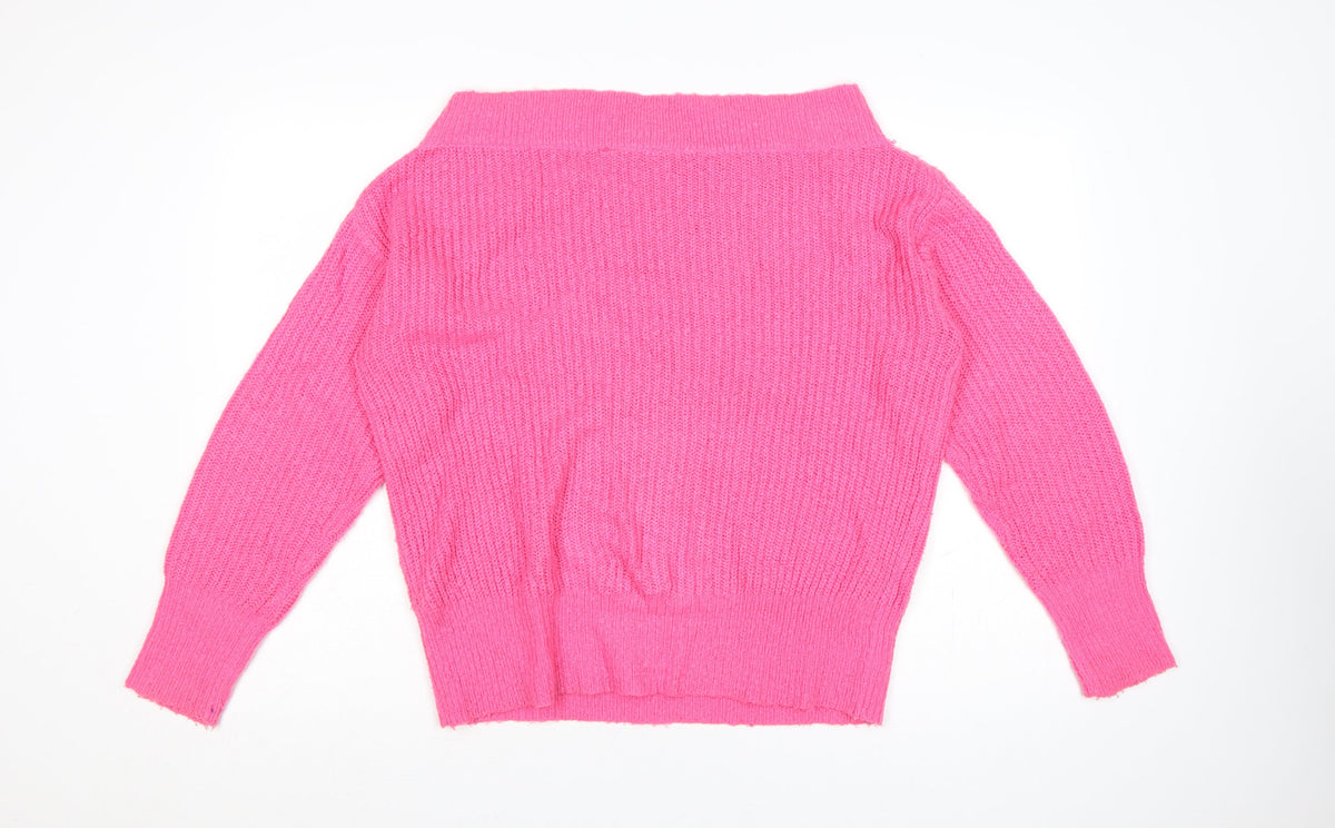 Lipsy Women Pink UK 16 Roll Neck Rib Knit Pullover Jumper