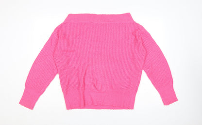 Lipsy Women Pink UK 16 Roll Neck Rib Knit Pullover Jumper