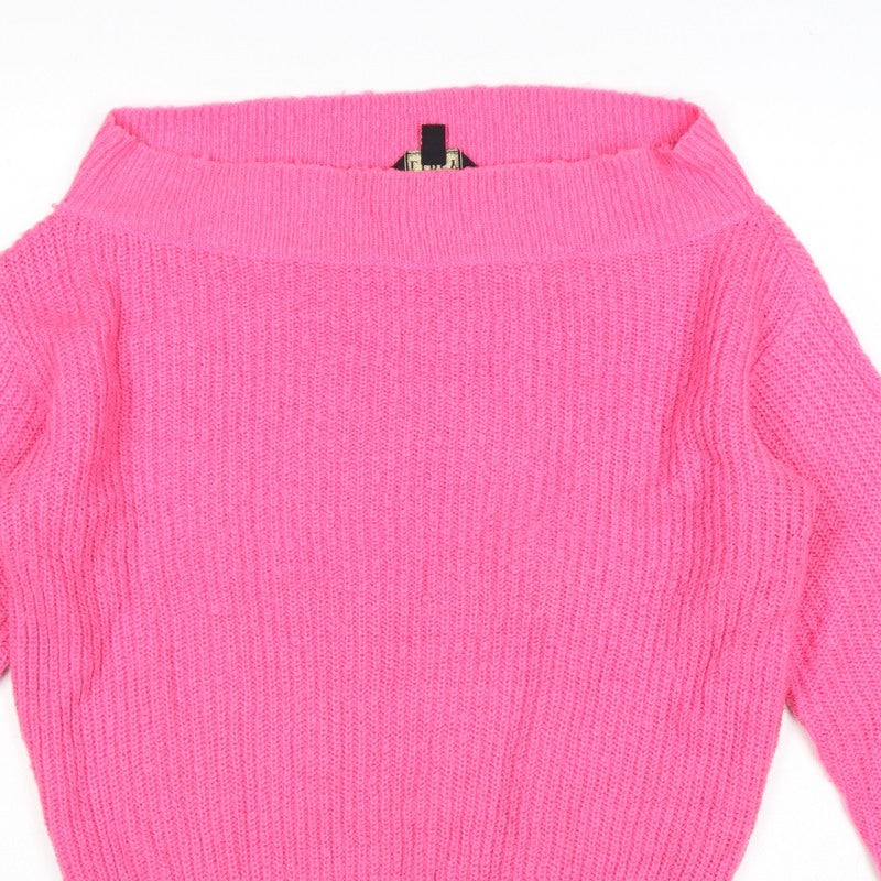 Lipsy Women Pink UK 16 Roll Neck Rib Knit Pullover Jumper