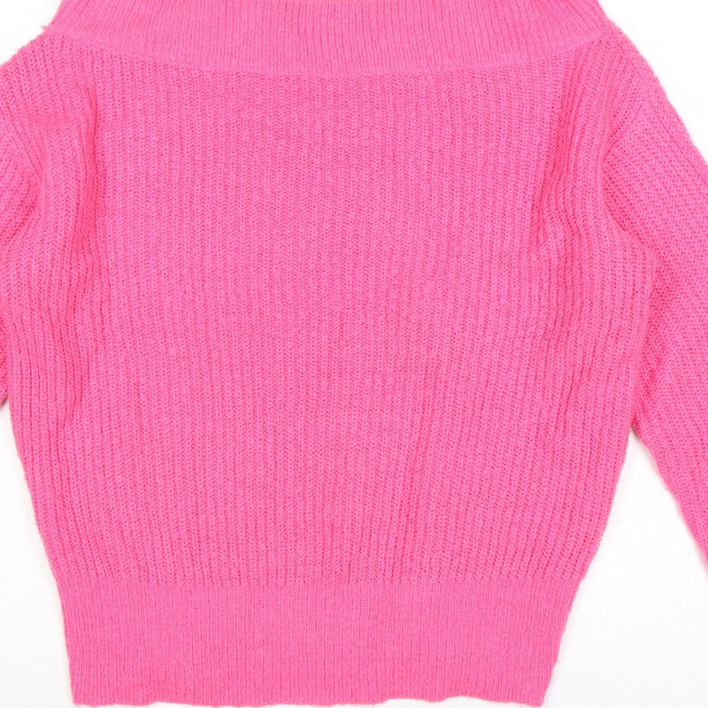 Lipsy Women Pink UK 16 Roll Neck Rib Knit Pullover Jumper