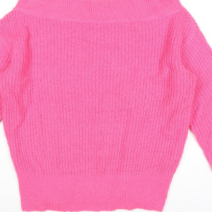 Lipsy Women Pink UK 16 Roll Neck Rib Knit Pullover Jumper