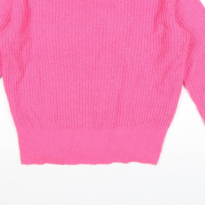 Lipsy Women Pink UK 16 Roll Neck Rib Knit Pullover Jumper