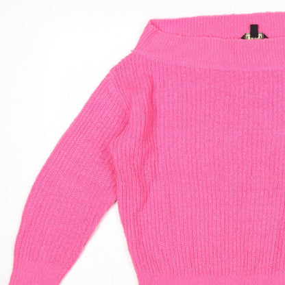 Lipsy Women Pink UK 16 Roll Neck Rib Knit Pullover Jumper